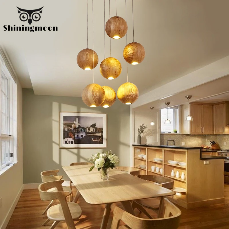 Скандинавский шар из твердой древесины подвесные светильники китайские