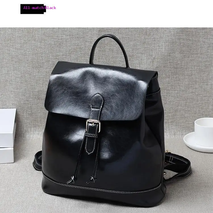 

2020 New Women's Bag Oil Wax Cowhide Backpack Women's Leather Travel Schoolbag