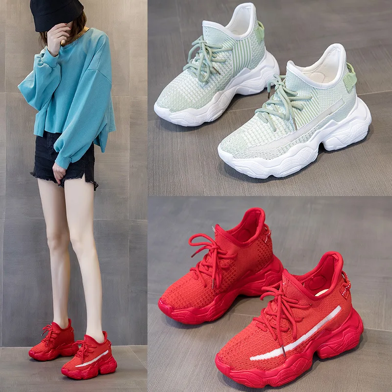 

2020 red daddy shoes platform casual shoes high heel women's shoes flying woven sports platform shoes Mesh platform shoes