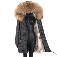 thick real fur coat big raccoon fur collar hooded jacket coat detachable rabbit fur lining winter parka fashion womens clothing