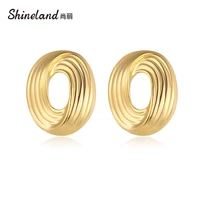 shineland simple vintage geometric thread gold color metal stud earrings trendy charm femme women jewelry gift wholesale cheap