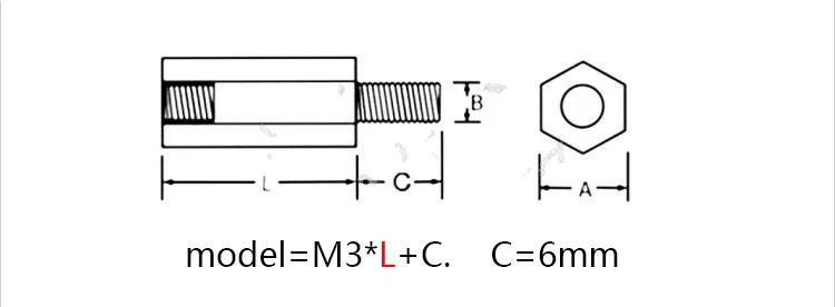 20 шт./лот шестигранные латунные проставки M3 с наружной резьбой *(5/6/8/10/12/15/18/20)+ 6 мм