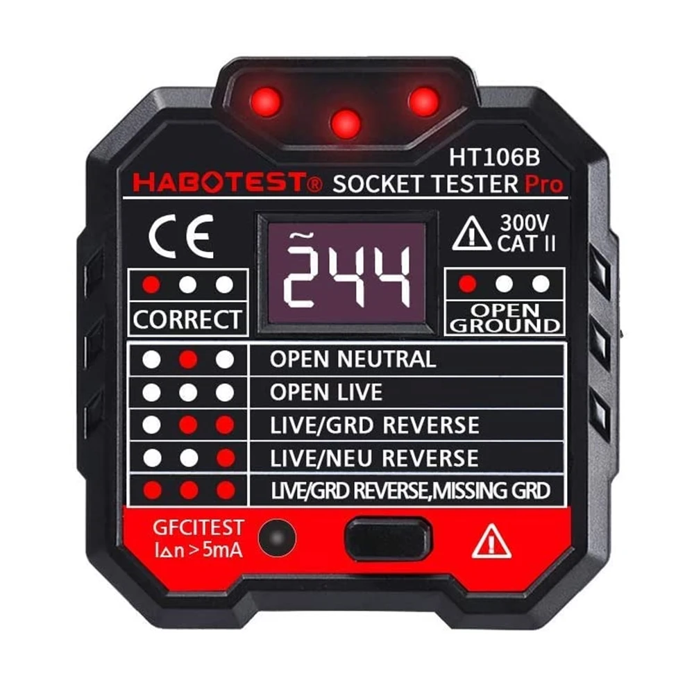 Тестер для розеток HT106 HT107 профессиональный детектор напряжения с вилкой