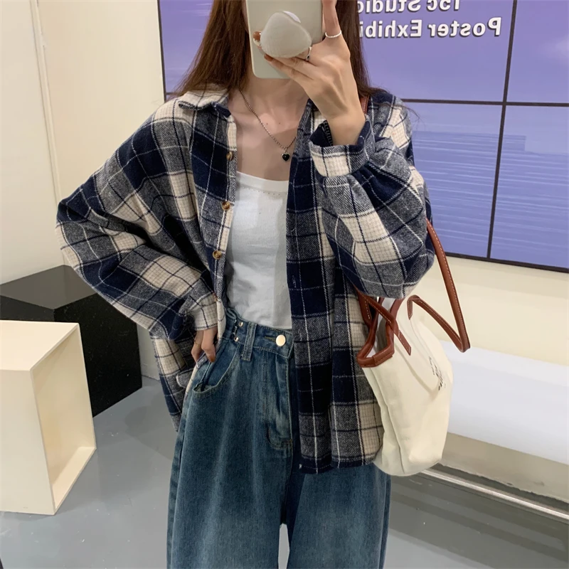 Женские рубашки в клетку сезон осень-зима 2021 толстые Свободные повседневные