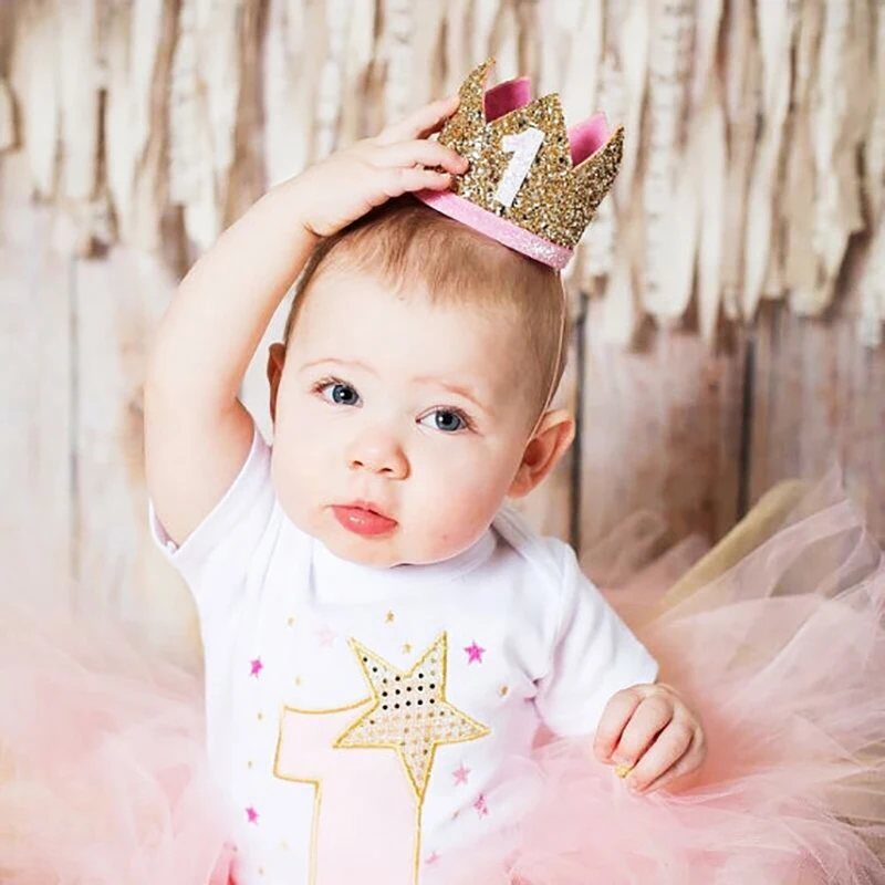 

1pcs 1st Birthday Party Hats Headband Crown Princess Prince Crown Headdress Baby Shower Kids Birthday Party Decoration