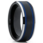 8 мм женское мужское кольцо из карбида вольфрама черного и синего цвета, обручальное кольцо с двойной рифленой щеткой, удобная бижутерия