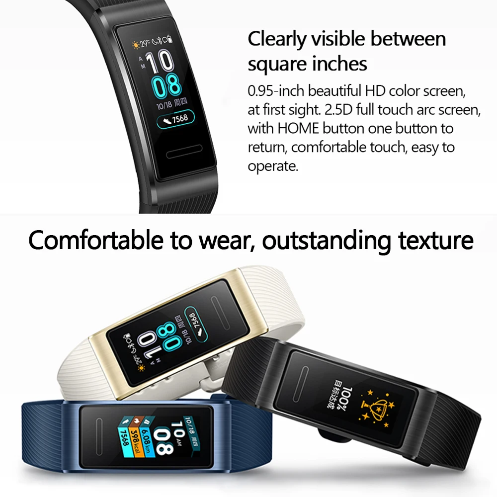huawei Band 3 Pro gps Amoled 0,95 'Полноцветный Сенсорный Водонепроницаемый металлический браслет с датчиком пульса для плавания и сна