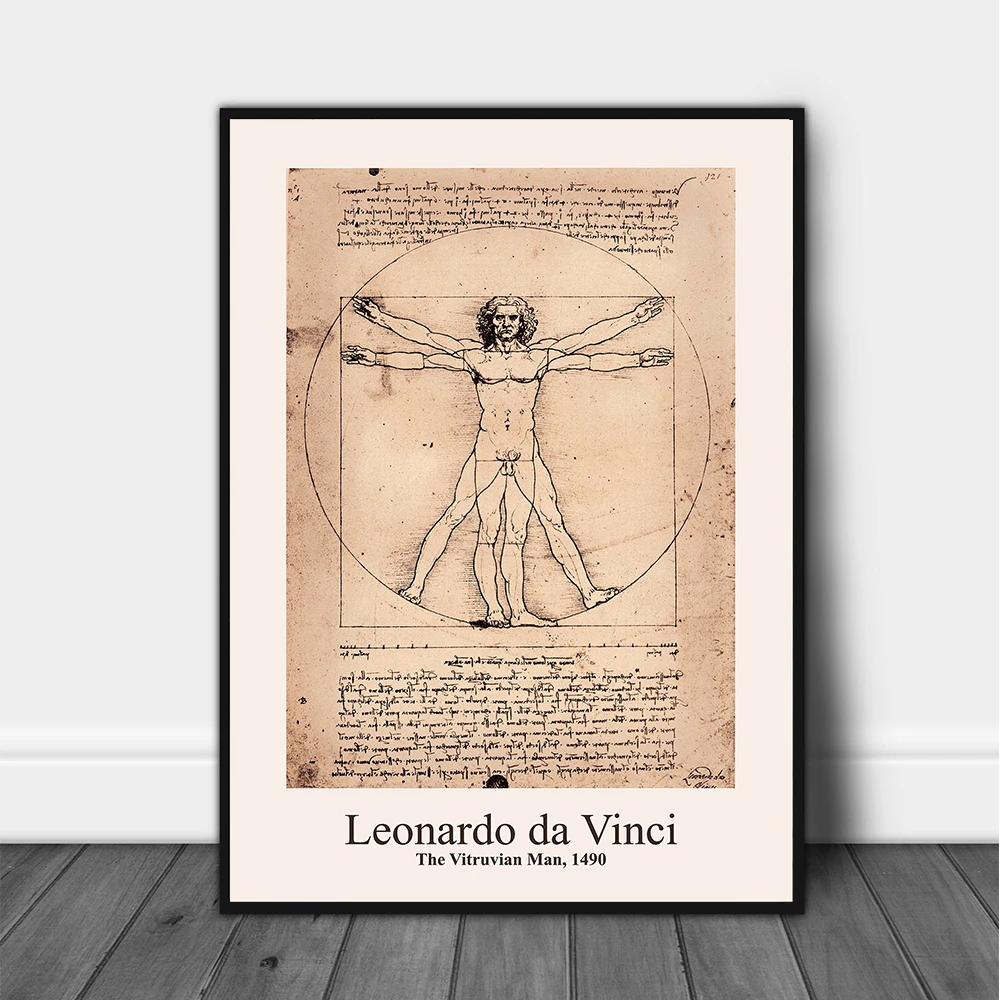 

Study of Proportions by Leonardo Da Vinci Poster Prints Classical Famous Painting Vitruvian Man Wall Art Canvas Painting Decor