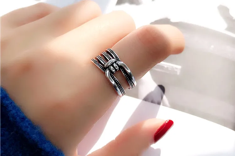 

Personality 925 Sterling Silver Bow Rings For Women Bridal Wedding Jewelry Adjustable Size Finger Rings