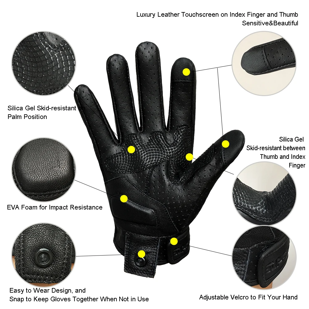 Мотоциклетные перчатки для мужчин с сенсорным экраном из премиум кожи езды на