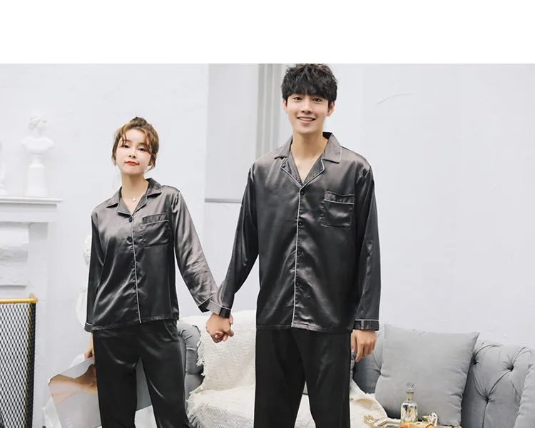 Sexy satin couple pajamas set Silk Pajamas For Women and men Lovers long sleeved autumn Pyjamas Sleepwear Sets Pijama Mujer