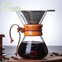 400ml glass coffee pot heat resistant wooden handle bottle borosilicate glasses teapot water kettle with stainless steel filter