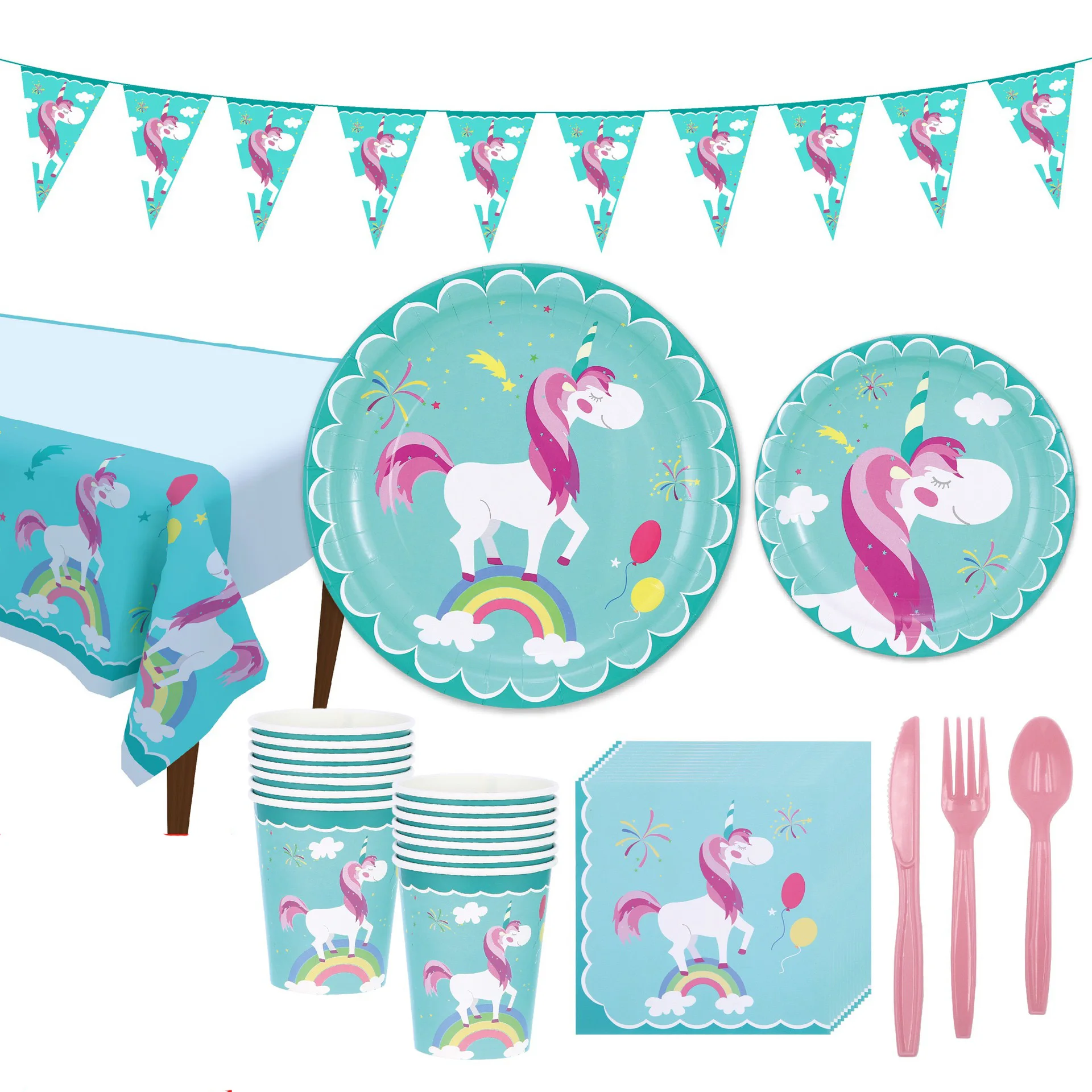 Набор одноразовой посуды в виде единорога животного для детского дня