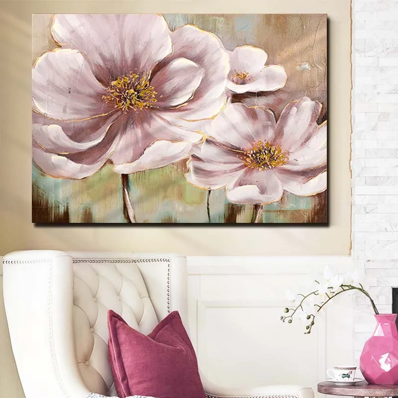 Hand Painted Abstract Pink Blooming Flowers Wall Picture Canvas Oil Painting Living Room Home Art Decoration Drop Shipping | Дом и сад