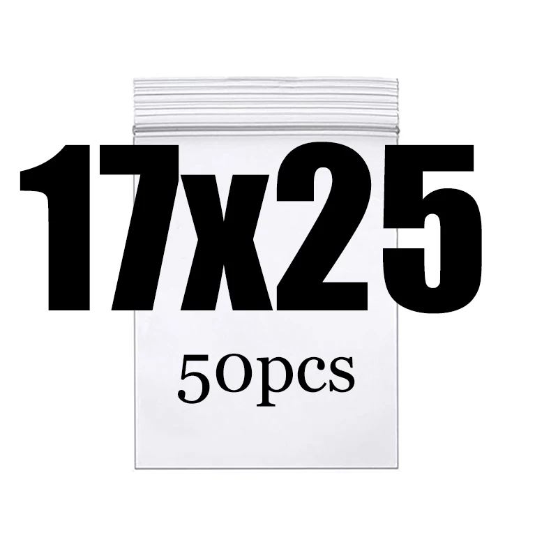 17x25CM 50PCS Высококлассные толстые прозрачные пакеты на молнии с застежкой-молнией, пищевая посылка, сумка для хранения, прозрачная пластиковая маленькая упаковочная полиэтиленовая сумка на молнии - Цвет: 17x25CM 50PCS