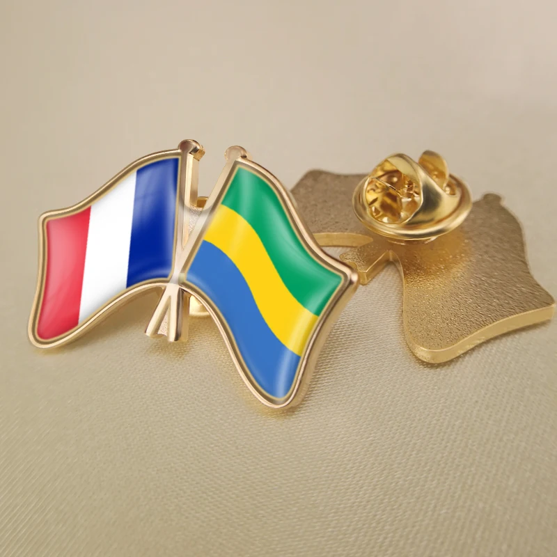 

France and Gabon Crossed Double Friendship Flags Lapel Pins Brooch Badges