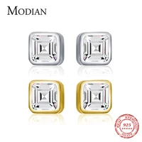 modian classic square clear cubic zirconia stud earrings simple 925 sterling silver fashion studs ear for women fine jewelry