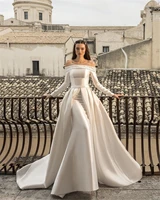 satin mermaid wedding dresses for bride long sleeve wedding gowns for bride bridal dress with detachable train robe 2021