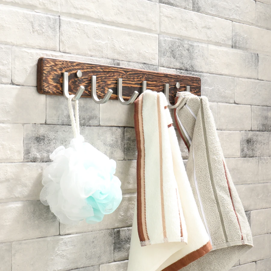 Крючок дерево Нержавеющая сталь Ванная комната настенная вешалка для одежды