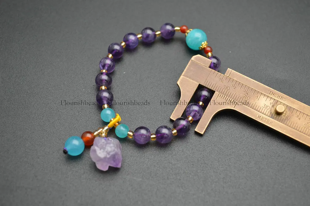

Natural Amethyst and Amazonite Round Beads Rough Nugget Stone Charm Bracelets Gem Jewelrys Party Jewerly Gift