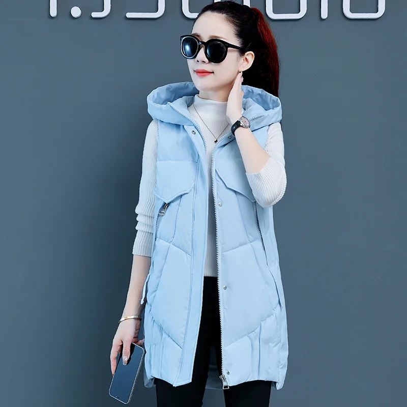 

Женский зимний жилет KUYOMENS, повседневный осенний теплый длинный жилет без рукавов, женский жилет с хлопковой подкладкой, куртка