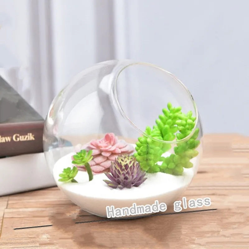 Diameter=8cm Small Size Side Open Glass Terrarium Vase Home Decoration Creative Aquarium Fishbowl Friend Gift images - 6