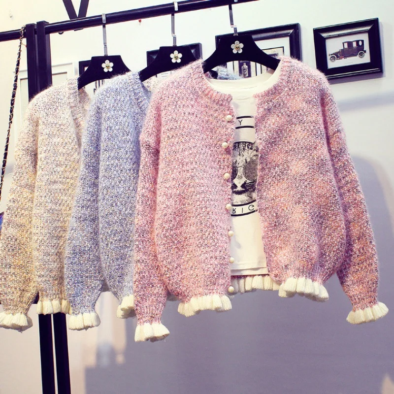 Осень 2019 новый корейский вариант мешковатый вязаный свитер короткий маленький