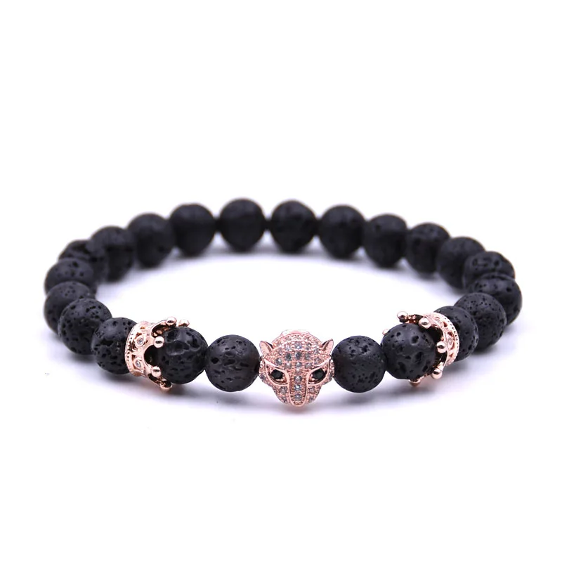 HYHONEY Black Lava натуральные камни бусины микро паве CZ голова леопарда корона
