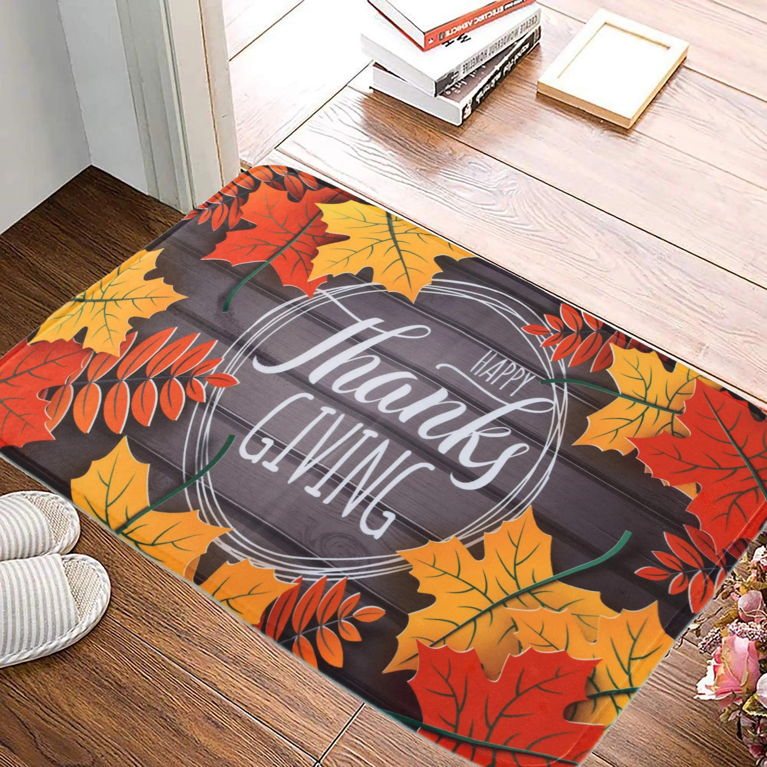 Коврик для дома с изображением кленовых листьев Придверный коврик осенних и