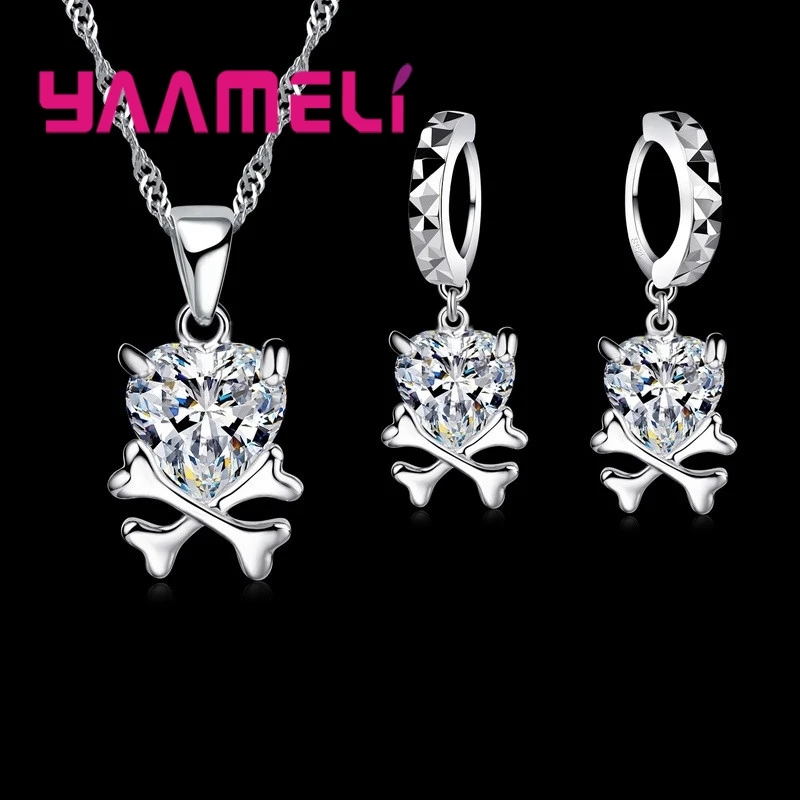 

Women Cute Cartoon Shape Jewelry Sets 925 Sterling Silver Fashion Pendant Necklace Earrings Crystal Wedding Accessories