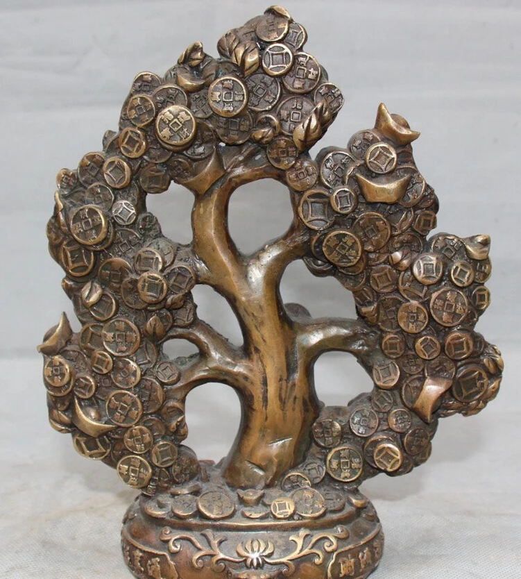 ---623+++9&quot Chinese Folk Fengshui Bronze Wealth Money YuanBao Shake Qian Tree Shu Statue | Дом и сад
