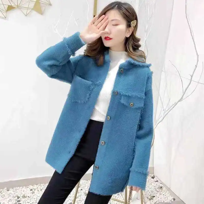 Женский кашемировый вязаный кардиган повседневный Свободный из искусственной