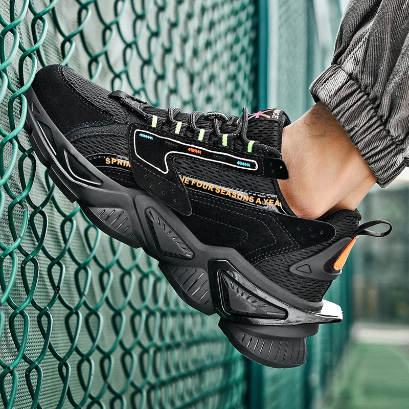 

Men's Fashion Sneakers Rubber Air Cushion Platform Hard-Wearing Running Shoes Lace-up Breathable Comfortable Leisure Shoes