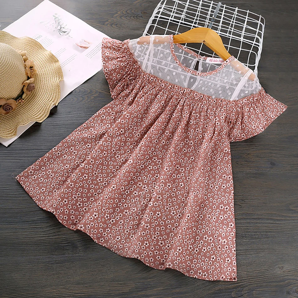 

Summer Floral Clothing For Girls Cute Flying Sleeve Pleated Dresses Children Party Princess Dress Ruffle Clothes