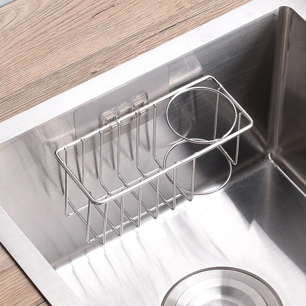 

2pcs Simple Sponge Drain Racks Stainless Steel Kitchen Bathroom Storage Racks