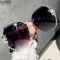 fashion diamonds rimless sunglasses women 2022 lunette de soleil femme vasos decorativos zonnebril dames decoration glasses