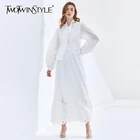 Женское винтажное платье TWOTWINSTYLE, элегантное платье с воротником-стойкой и рукавами-фонариками на шнуровке, осень 2020