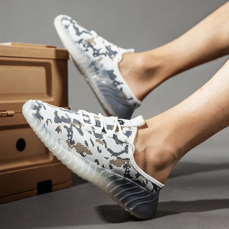 

Summer 2021 Half slippers Men Camouflage Flats Sneakers For Mens Luxury Brand Adult Casual Shoes Half Drag Men Lace Up Sneakers