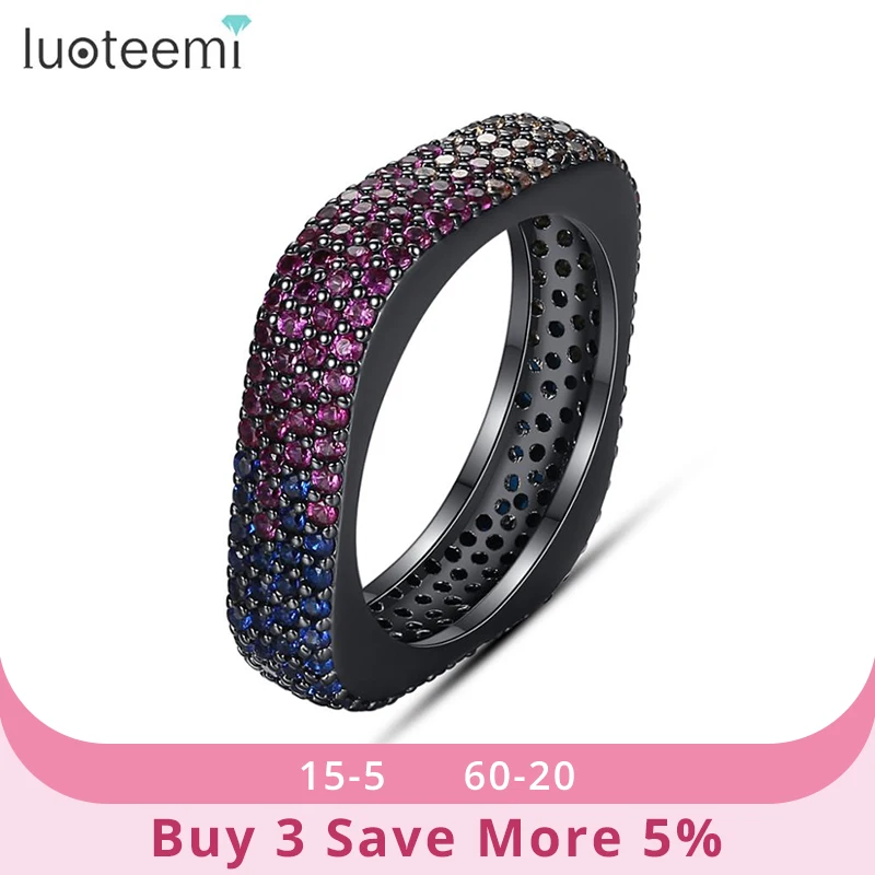 Черные Квадратные Кольца LUOTEEMI в стиле панк для женщин или мужчин с микро