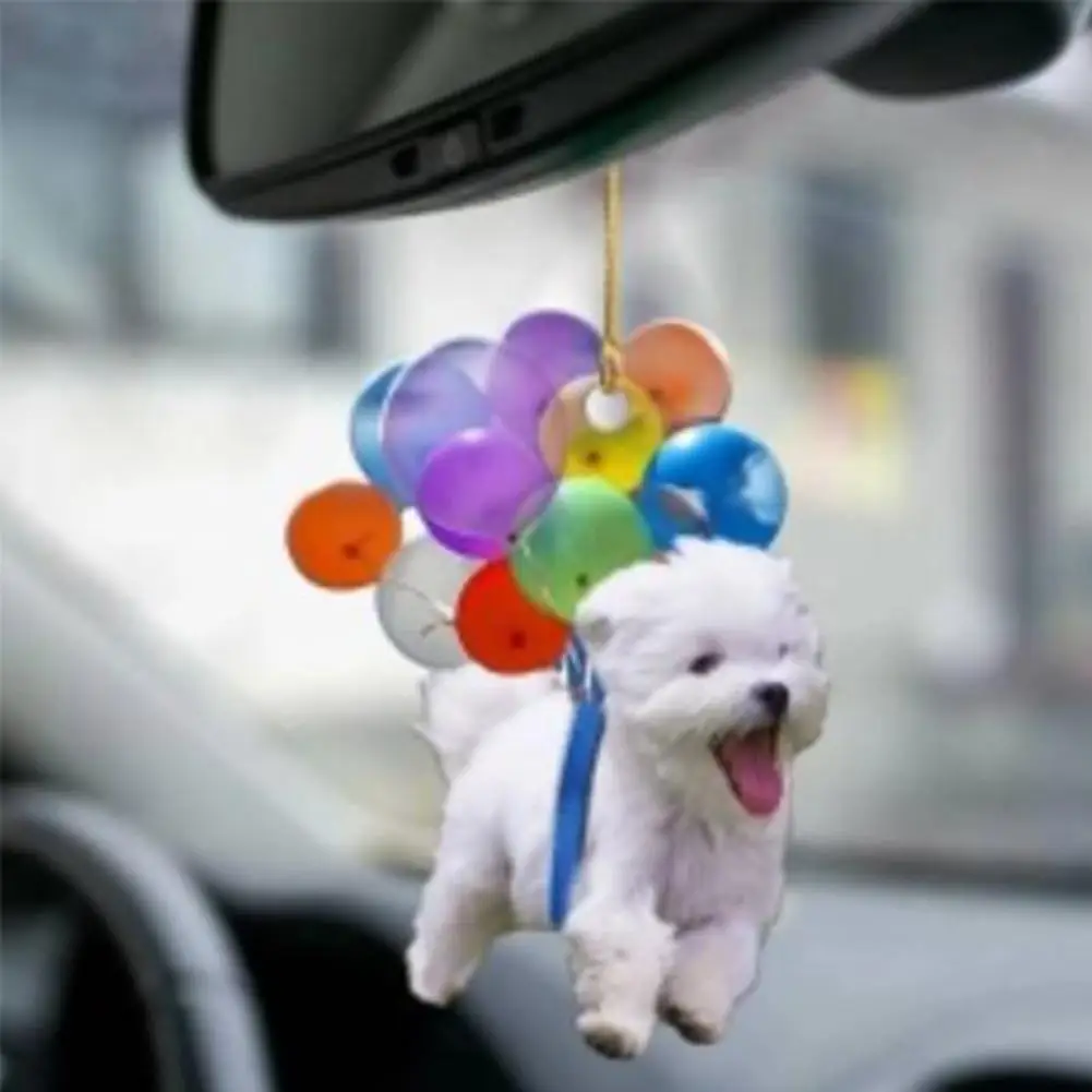 

Acrylic Car Hanging Ornament Cute Dog Keychain Hanging Pendant With Colorful Balloon Hanging Ornament Gift Happy Mood New