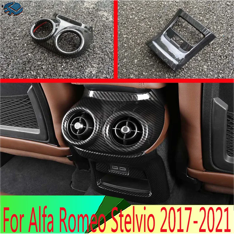 

For Alfa Romeo Stelvio 2017-2021 Car Accessories Carbon Fiber Style Plated Armrest Box Rear Air Vent Frame Trim Cover