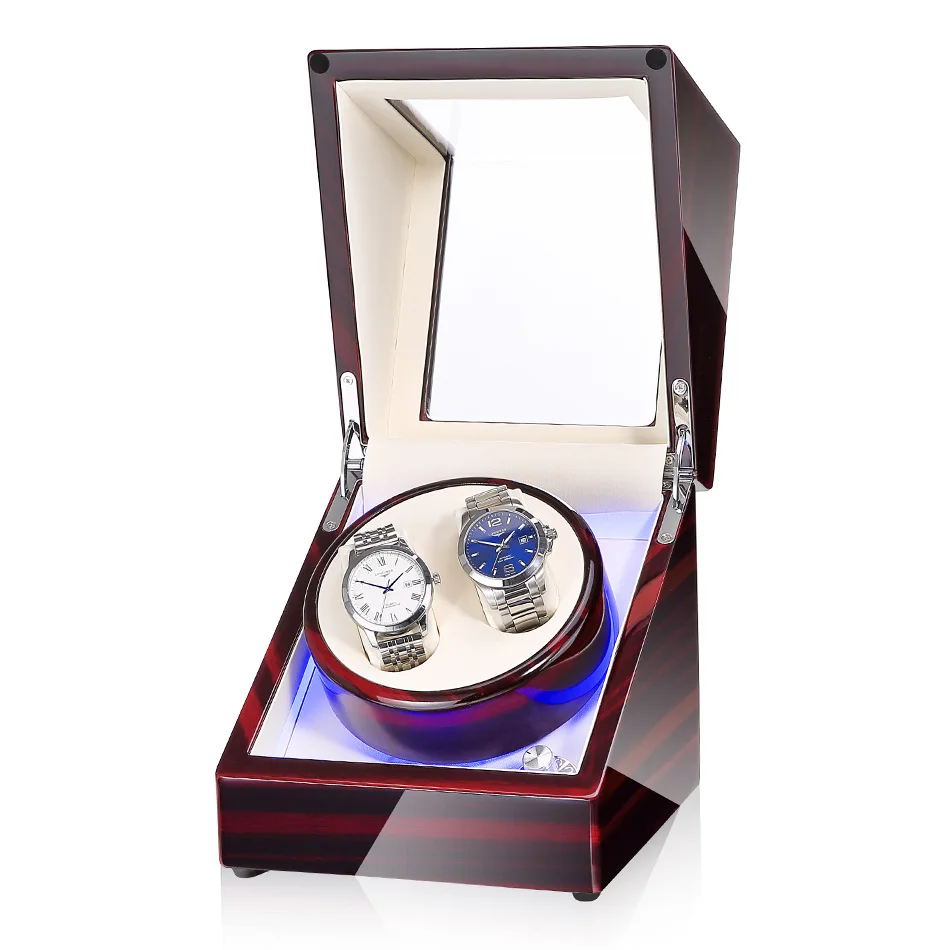 

2+0 LED Carbon Fiber Leather Automatic Watch Winder Rotator Holder Display Motor Shaker Box Mover Winding Remontoir Watchwinder