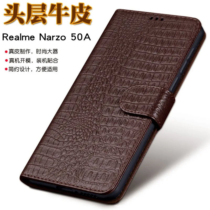 hot sales new luxury genuine leather phone case for oppo realme narzo 50a kickstand holster phone cover protective full funda free global shipping