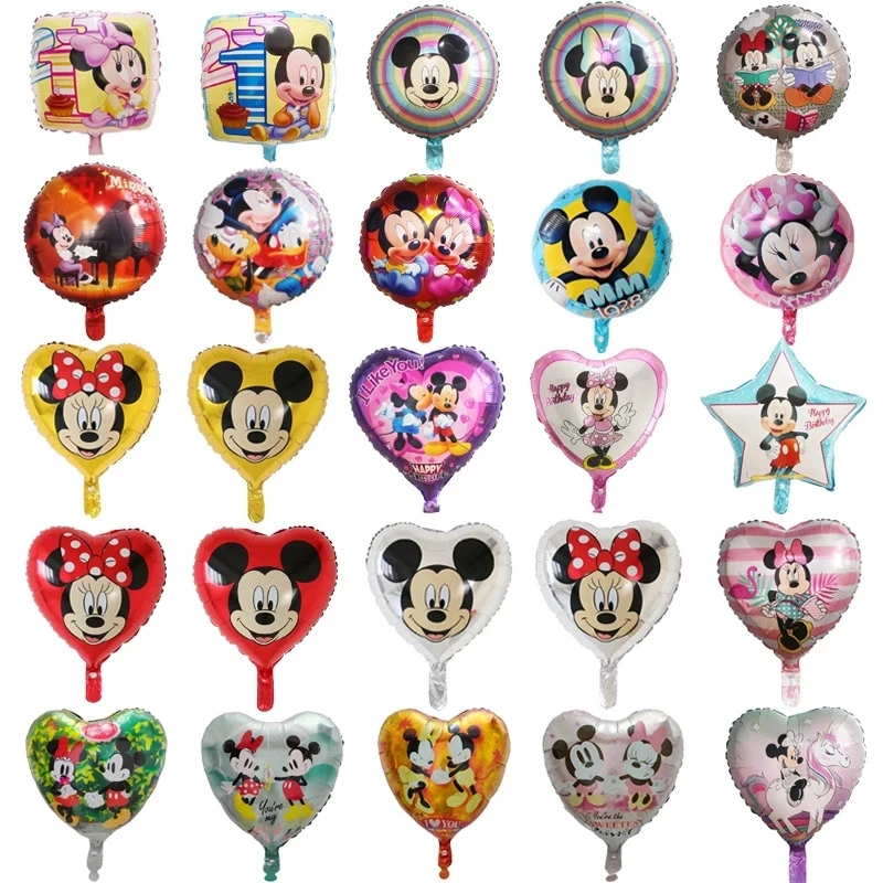 10 stücke Mickey Minnie Maus Luftballons Cartoon Runde Herz Folien Ballon Pincess Geburtstag Party