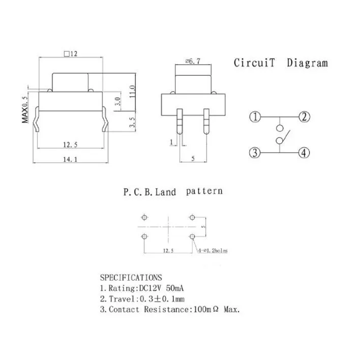 Панель PCB 12x12 мм мгновенный тактильный такт Мини кнопочный переключатель DIP 4pin