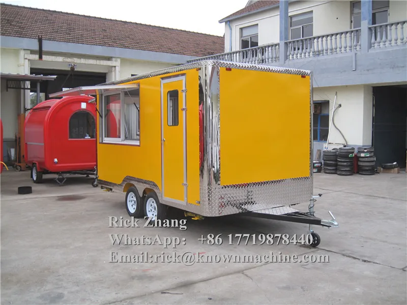 

Customized food trailercart/truck with fridge/freezer, hot dog warmer,deep fryer, oven and with free shipping by sea