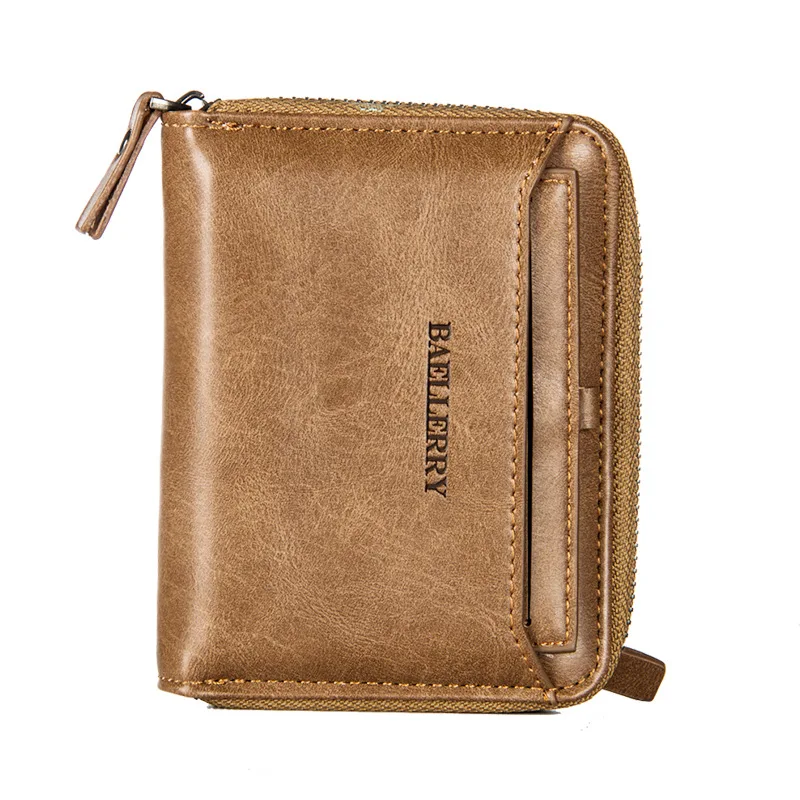 

Baellerry Men Wallets Short PU Leather Short Zipper Retro Coin Purse Multi-card Business Small Wallet Men's Card Holder