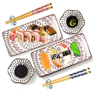 ceramic sushi serving tray sets 2 8 pieces japanese style porcelain plate dinnerware soy sauce dishes chopsticks stand czy10601