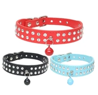 100pcslot fast shipping 2 rows bling rhinestone puppy pet dog collar with nice belles 4 colors sn2924