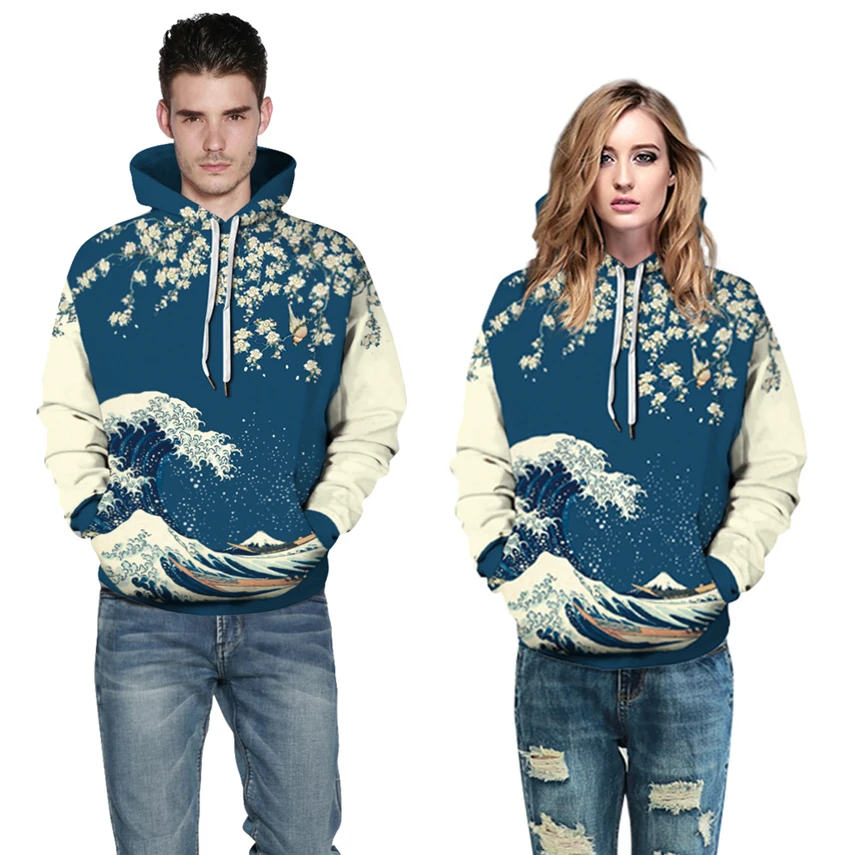 Толстовка с капюшоном в японском стиле The Great Wave Off Kanagawa одежда для пар самураев